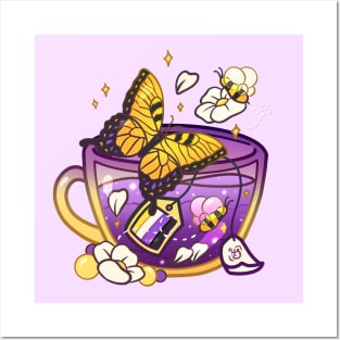 Pride Flag Teacups - Butterfly Non-Binary Posters and Art